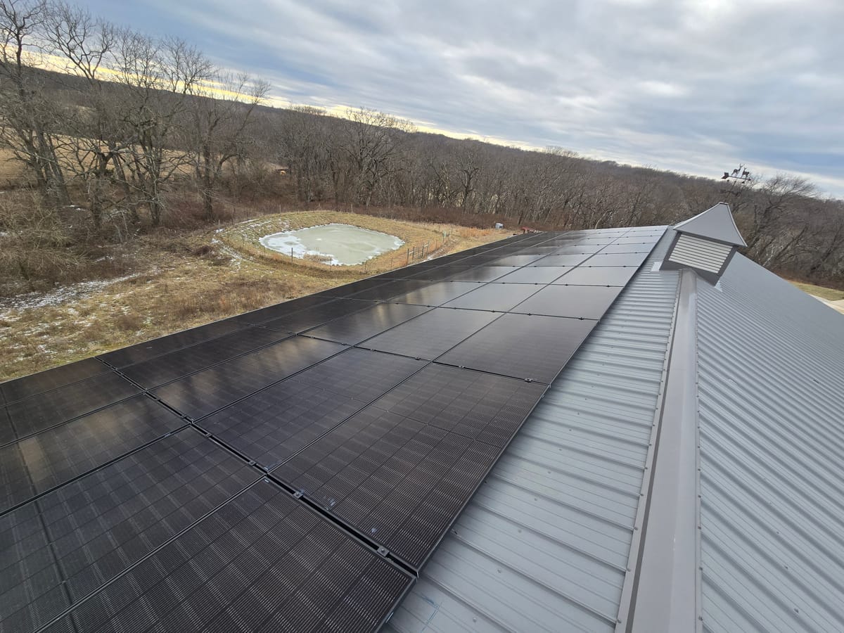 Patrick's pole barn — solar on metal roof
